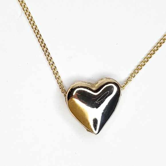 Vintage Heart Pendant Necklace Goldtone Puff Thick Heavy 3/4" X 16" - Picture 1 of 4